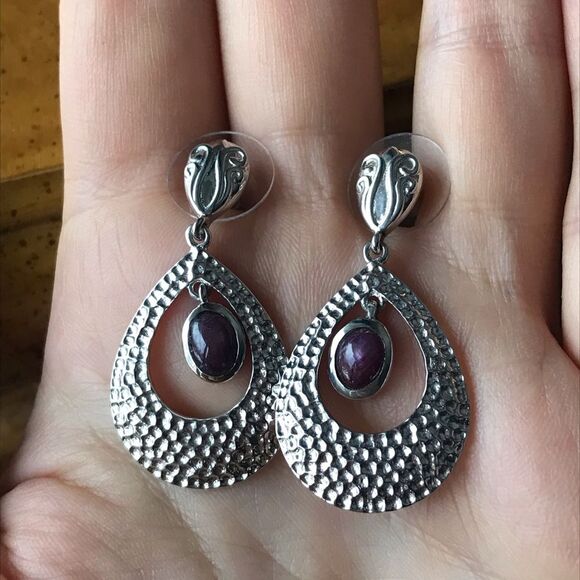 Natural Star Ruby Sterling Silver Earrings Discounted - Picture 4 of 6